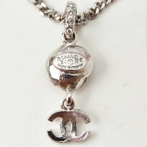 Chanel necklace/pendant CHANEL camellia motif/coco mark/CC rhinestone silver - Picture 3 of 7